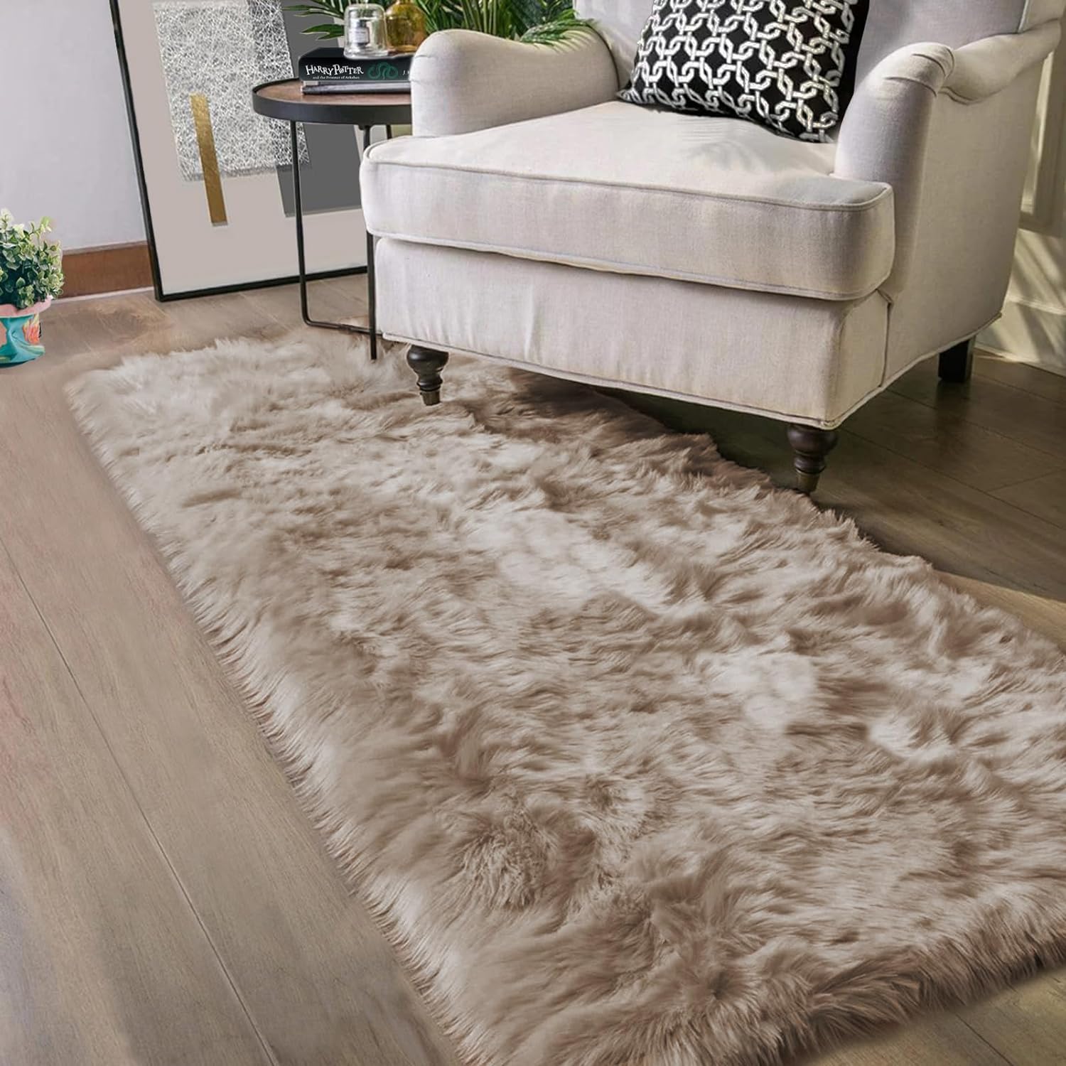 Latepis Brown Beige 2x5 Washable Small Rug for Cozy Spaces