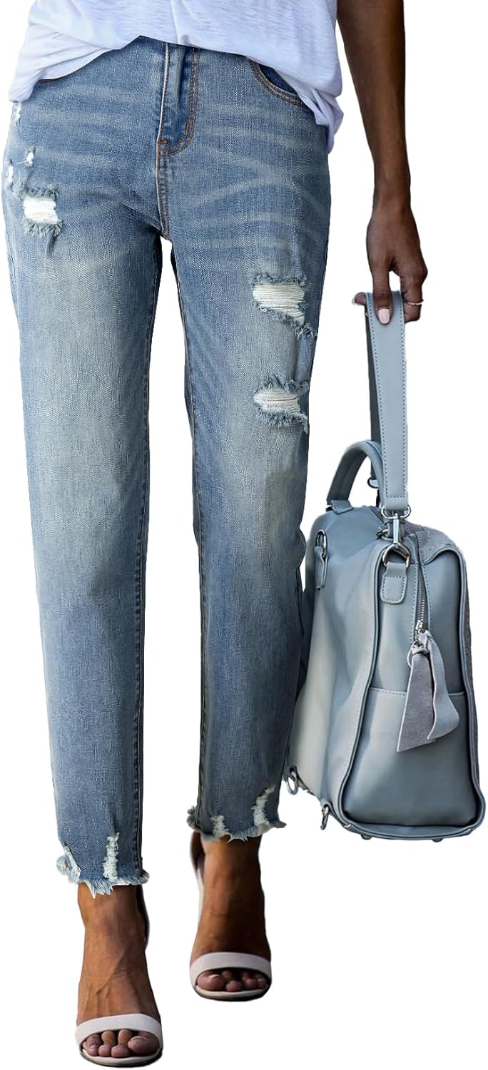 EVALESS Womens Jeans High Waisted Stretchy Ripped Distressed Style