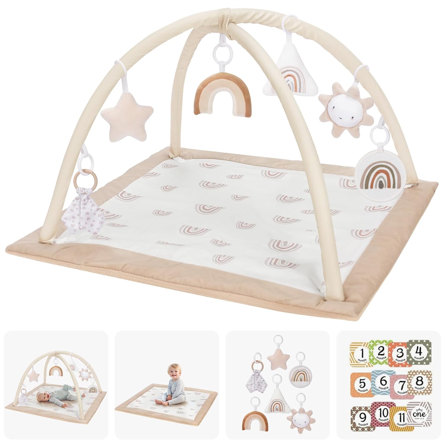 Deluxe Washable Baby Gym Set with Toys & Milestones