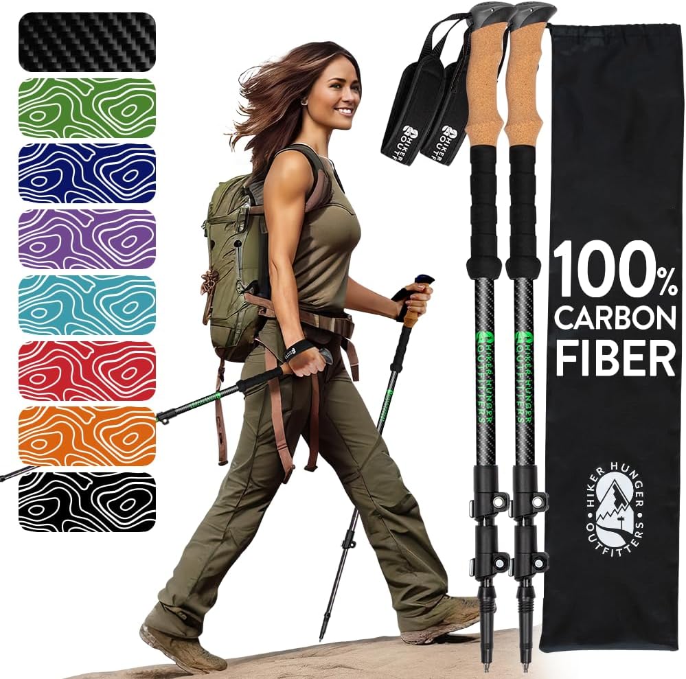 100% Carbon Fiber Trekking Poles by Hiker Hunger Outfitters