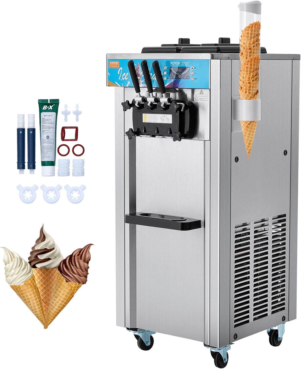 VEVOR 1800W Soft Serve Ice Cream Maker with Triple Flavor Capacity