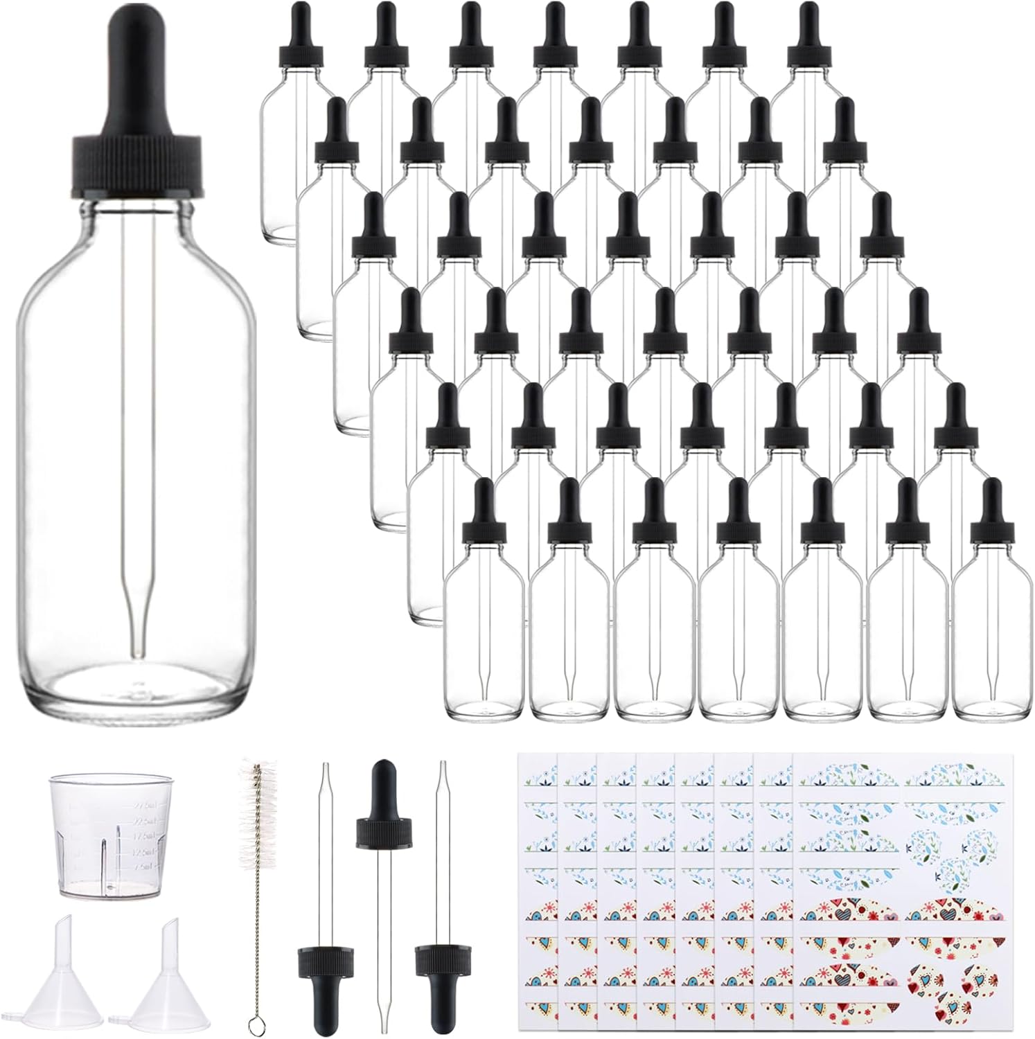 42 Pack 4oz Clear Glass Bottles with Droppers for Essential Oils