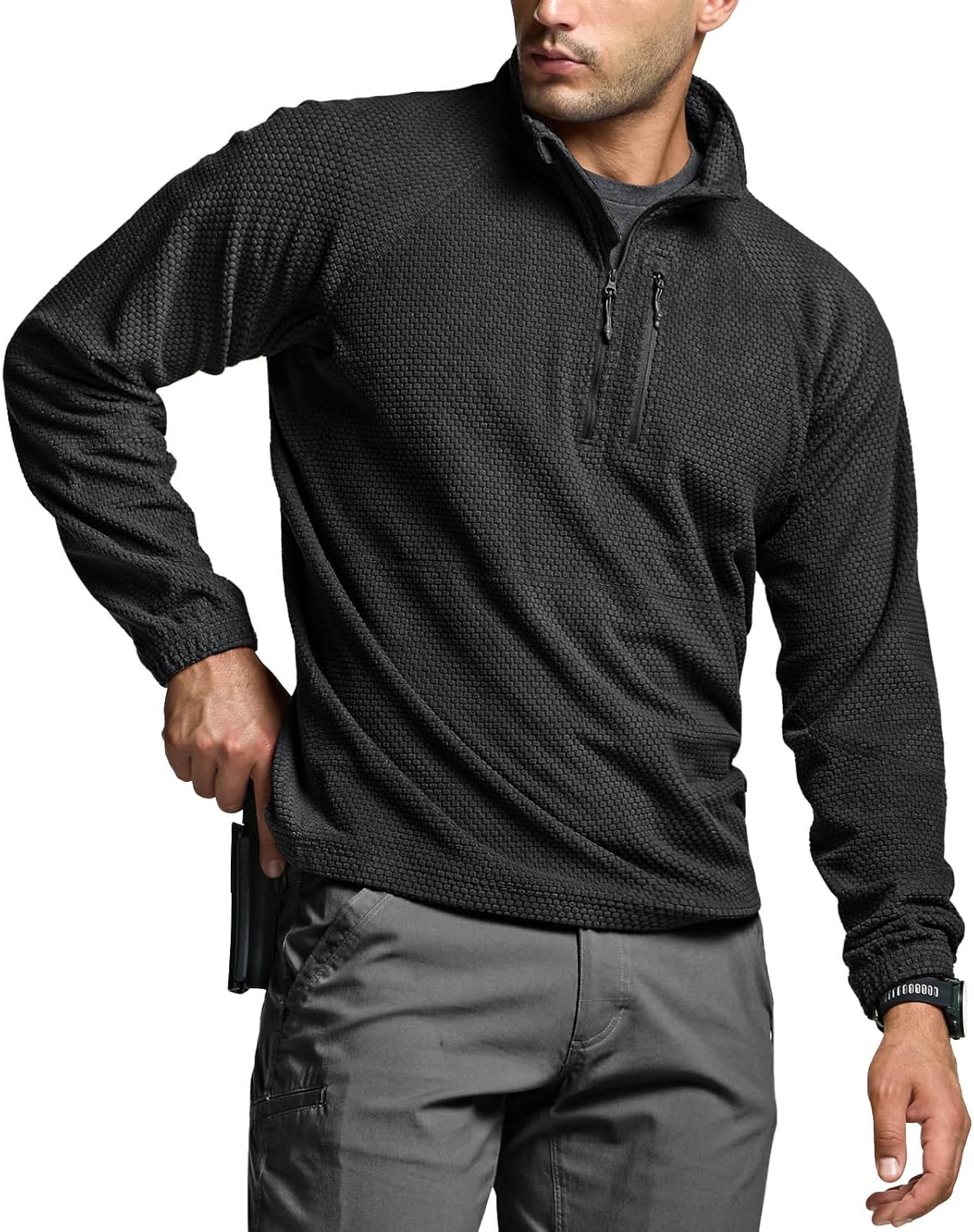 CQR Men's Quarter Zip Utility Fleece Pullover for Outdoor Use