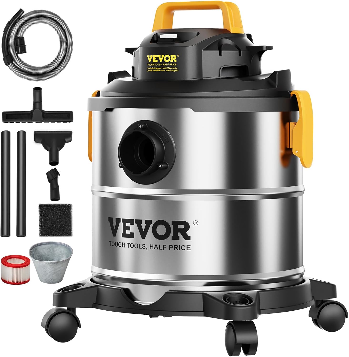 VEVOR Stainless Steel Shop Vac for Powerful Wet and Dry Cleaning