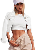 Women's Cropped Denim Jean Jacket with Pockets - 100% Cotton Comfort