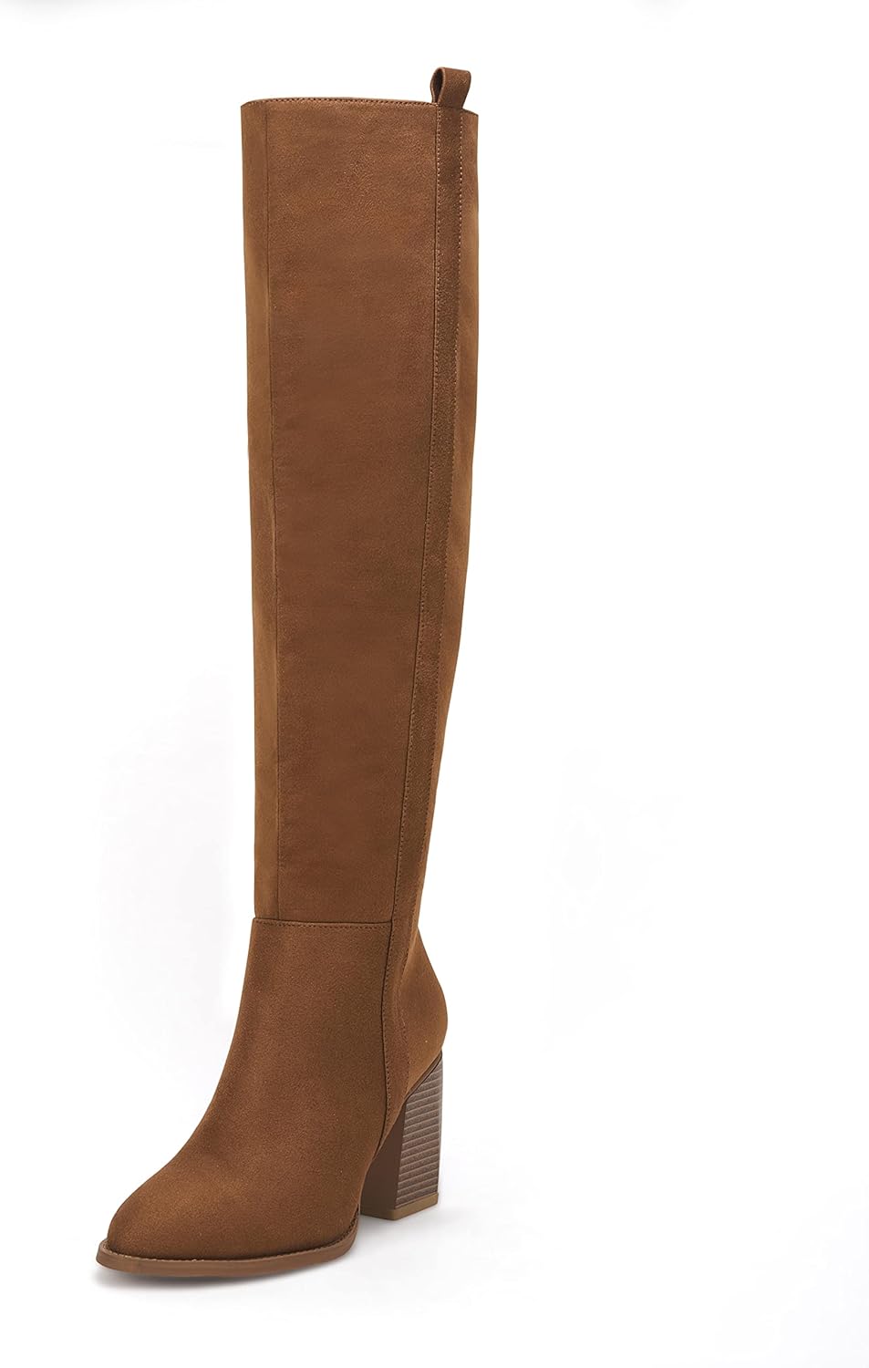 Ermonn Womens Faux Suede Knee High Chunky Heel Winter Boots
