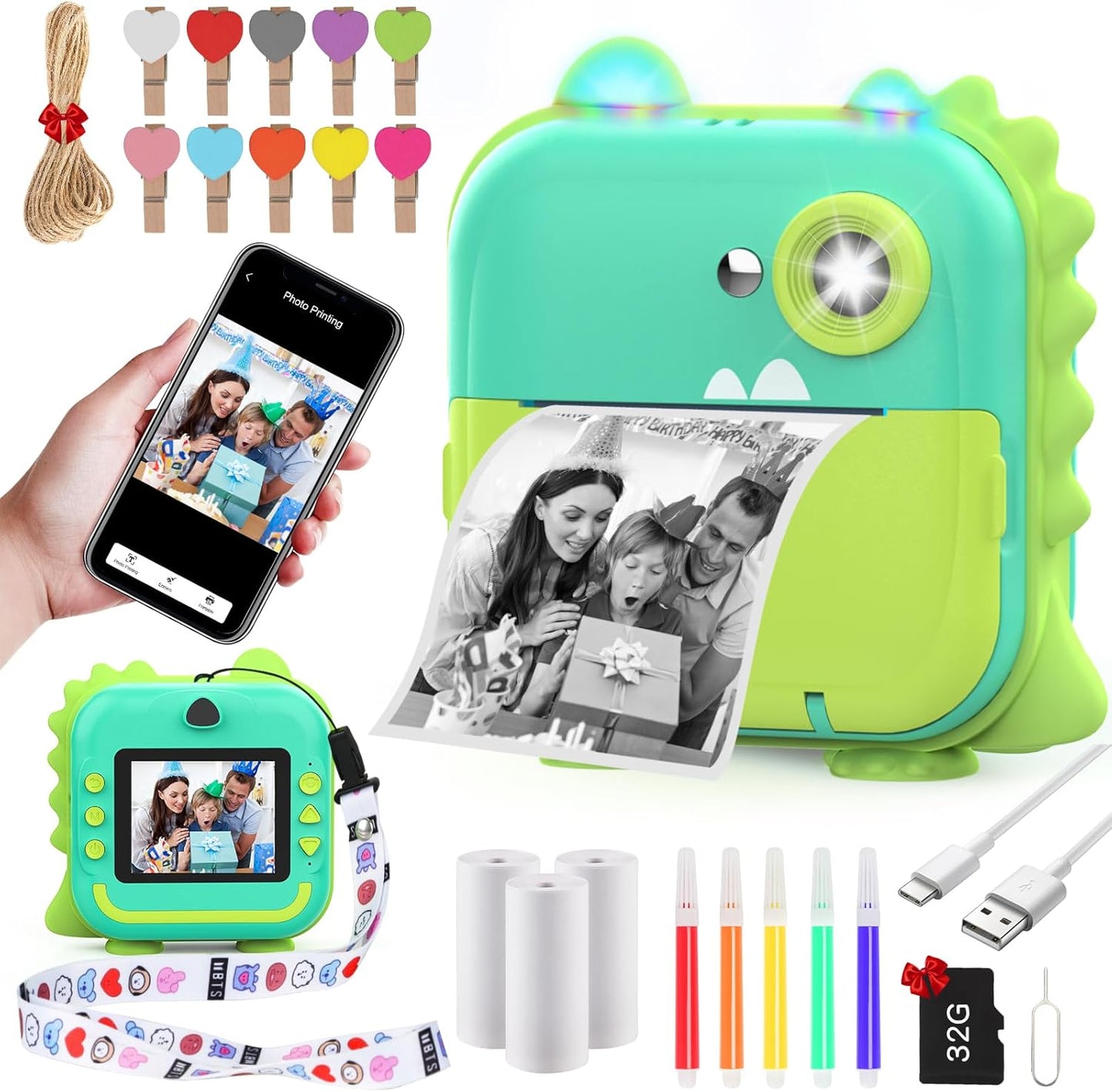 Kids Instant Print Camera & Sticker Printer Set-Pink