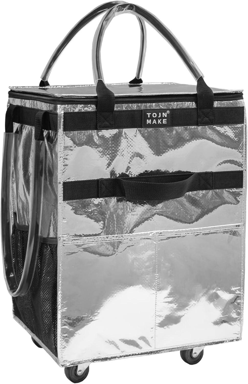Reusable Grocery Bag On Wheels with 8 Pockets and Zipper Cover