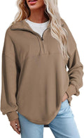 Womens Fall Waffle Knit Half Zip Pullover Sweatshirt - Oversized Fit