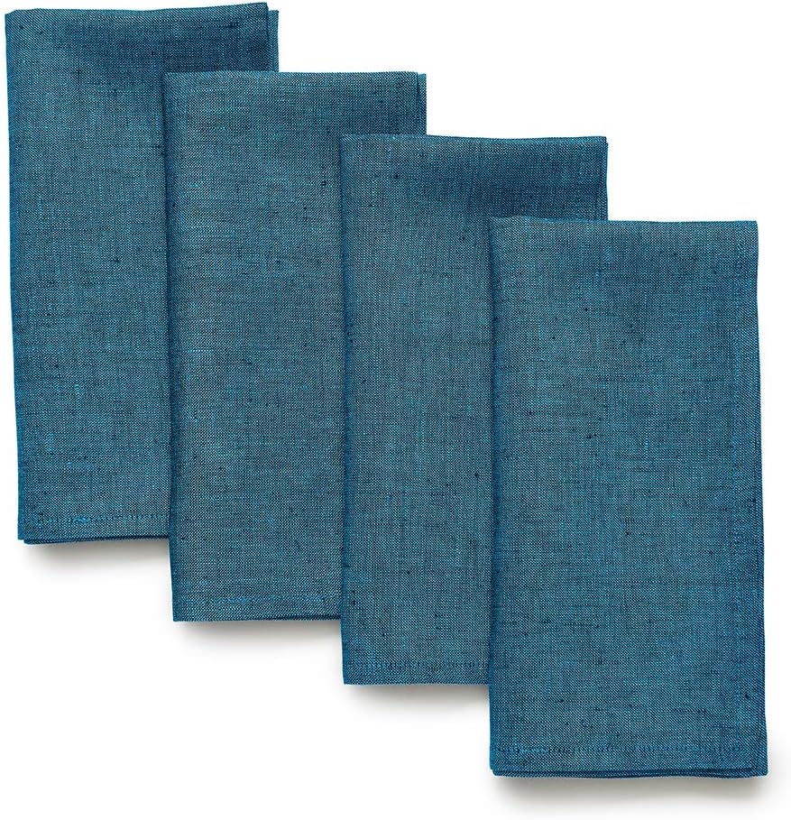 Linen Napkins Set of 4 - 100% Pure Chambray Teal Dinner Napkins