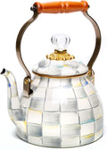 Enamel Tea Kettle Sterling Check - Stylish 2-Quart Stovetop