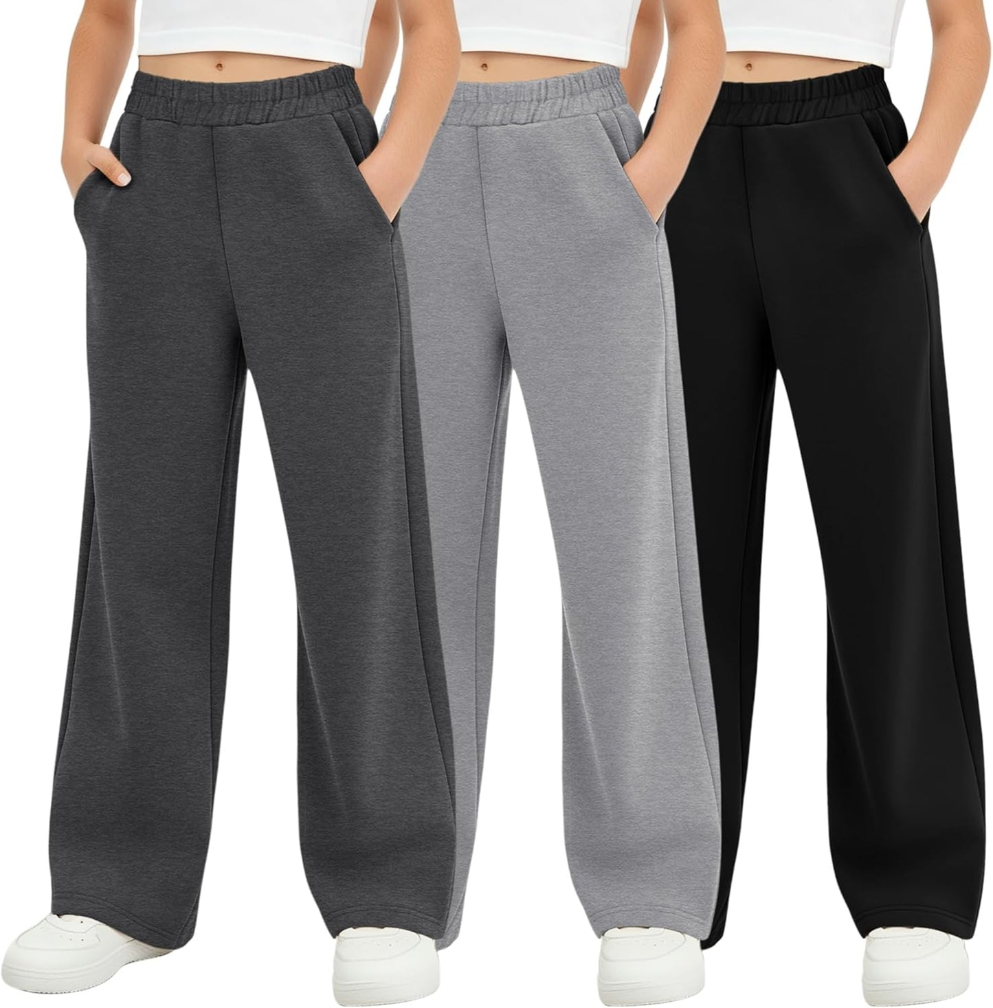 3 Pack Girls' Sweatpants Casual Baggy Joggers for Kids