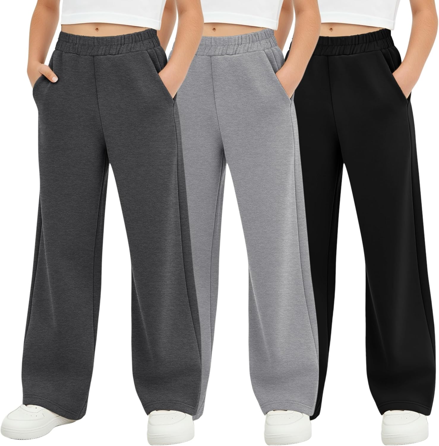 3 Pack Girls' Sweatpants Casual Baggy Joggers for Kids