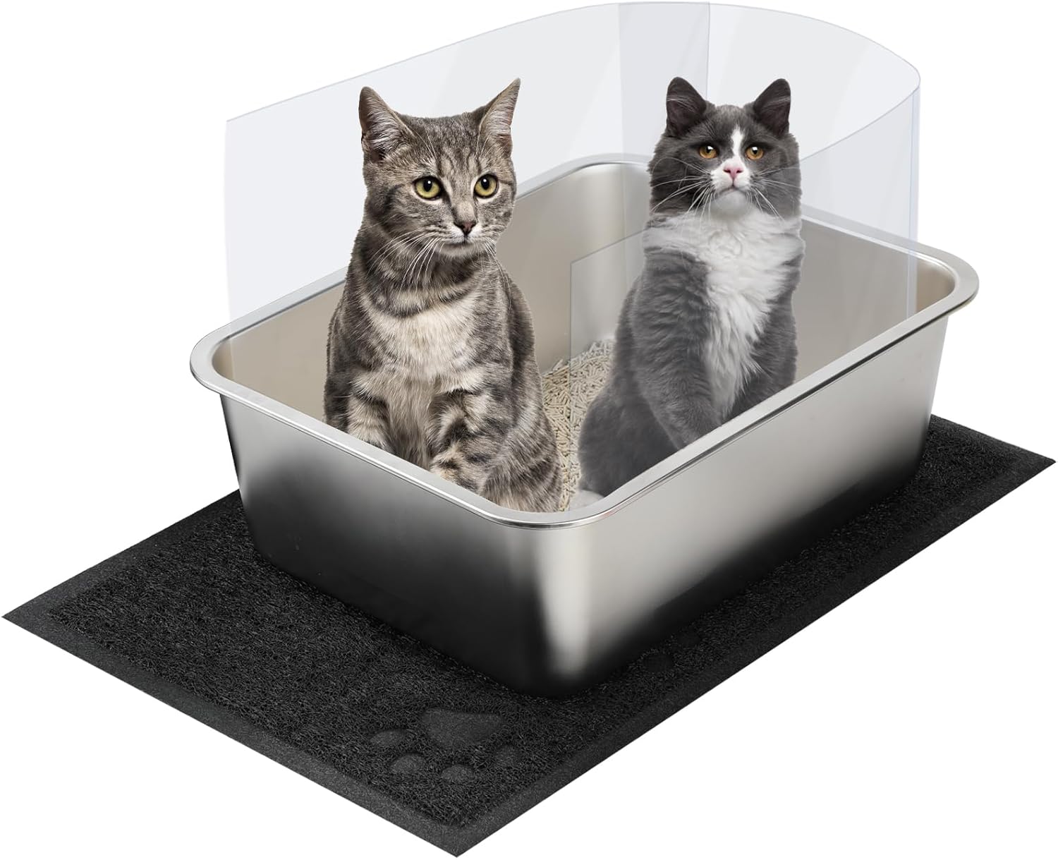 Rypet Stainless Steel Cat Litter Box Set with Scoop and Mat