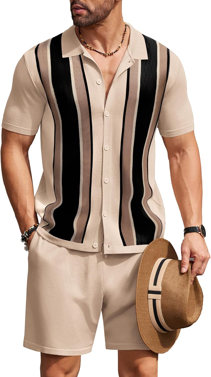 COOFANDY Men's Vintage 2 Piece Outfit for Casual Summer Style