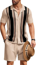 Mens 2 Piece Knit Polo and Shorts Set - Vintage Beach Casual