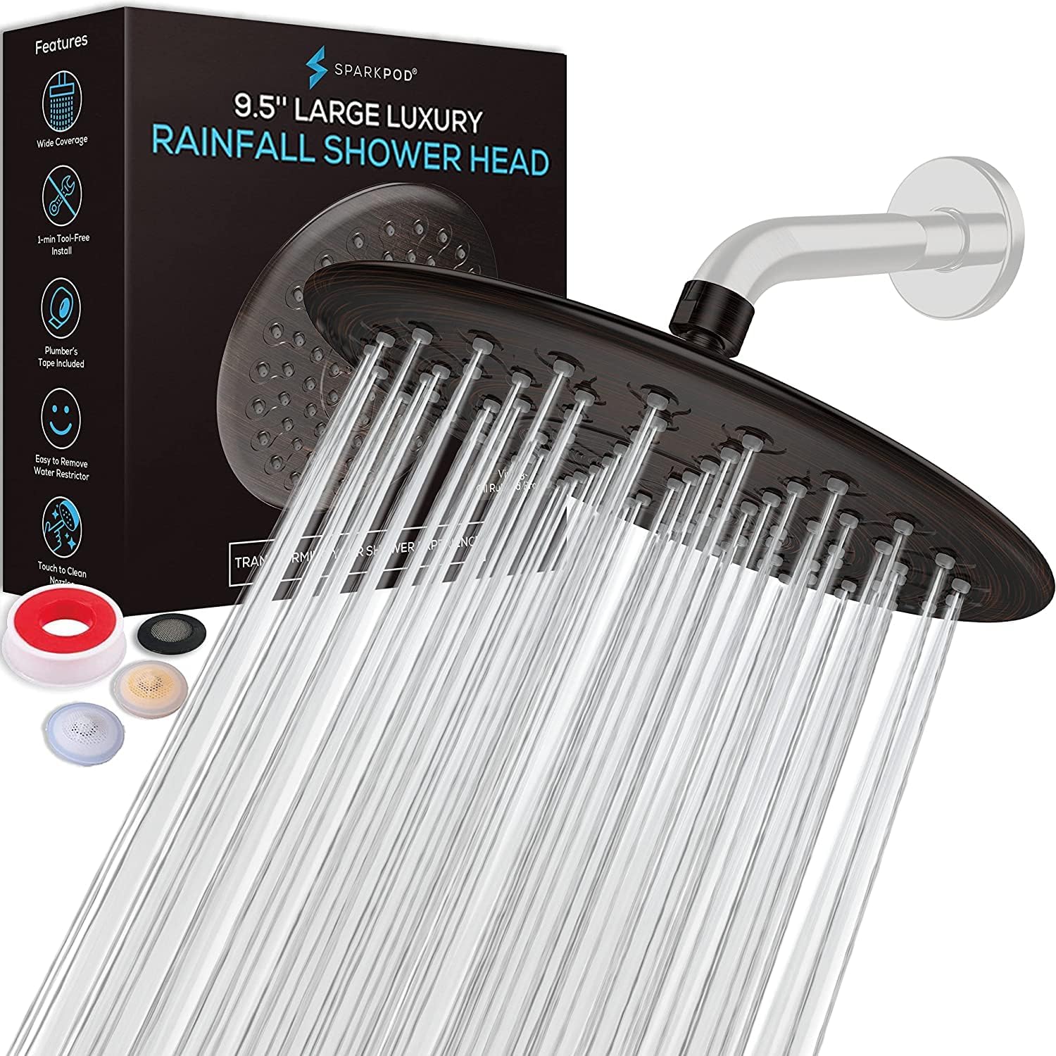SparkPod 9.5 Inch Large Rain Shower Head for Luxurious Experience