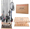 16 Slots Vertical Fishing Rod Holder Rubber Wood Rack - Stable Storage