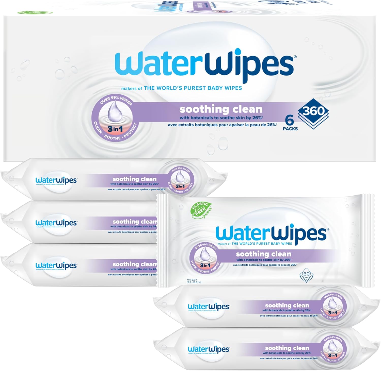 WaterWipes 99% Water-Based Baby Wipes, Botanical Extract for Soothing & Protection
