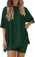 Women's Two Piece Lounge Set Oversized Tee and Biker Shorts - Cozy