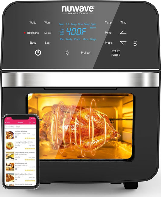 Nuwave 15.5Qt Air Fryer Oven: XL Family Size, Rotisserie Kit, 1800W Power