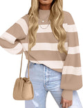 ZESICA Women's 2025 Turtleneck Striped Ribbed Knit Pullover - Cozy Fit
