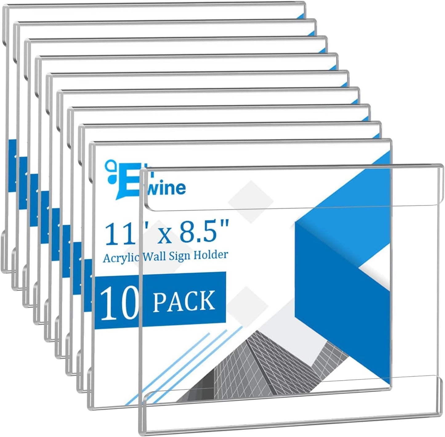 Acrylic Sign Holder 10 Pack for Wall Mount Display - 8.5 x 11 in