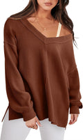 ANRABESS Oversized Long Sleeve Shirt for Women - Loose V Neck Tunic