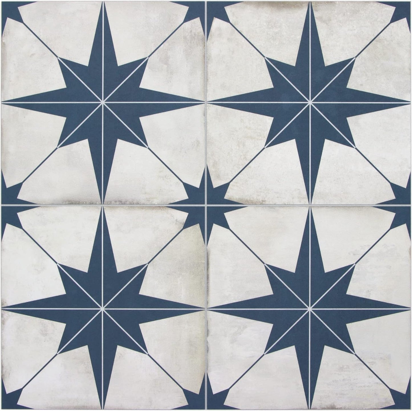 Peel and Stick Backsplash Encaustic Blue Star Patterned Tile