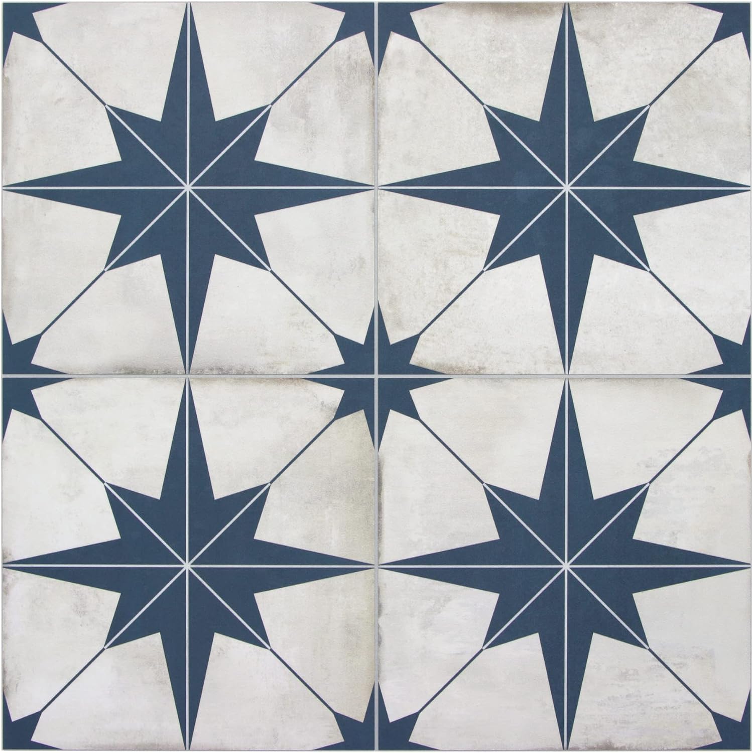 Peel and Stick Backsplash Encaustic Blue Star Patterned Tile