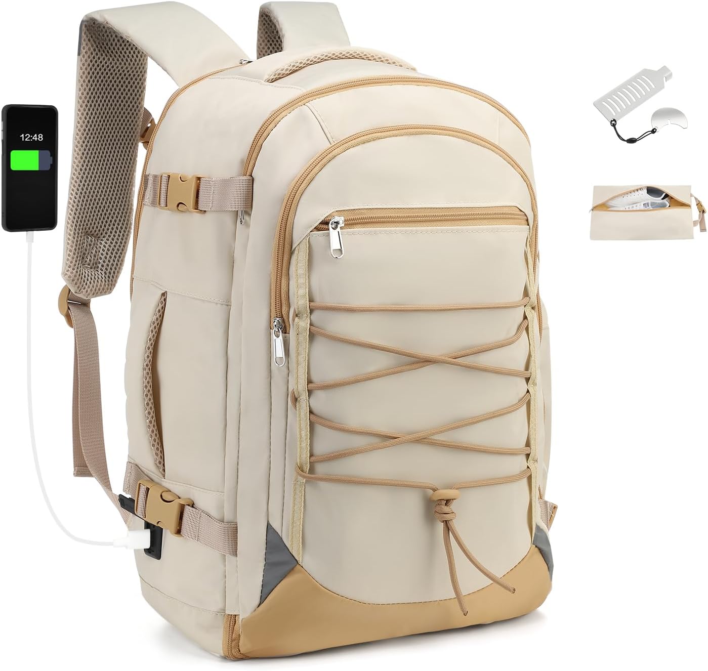 Carry on Travel Backpack with USB Port and Shoe Bag for Men
