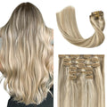 Clip in Hair Extensions Real Human Hair 18in Ash Bleach Blonde