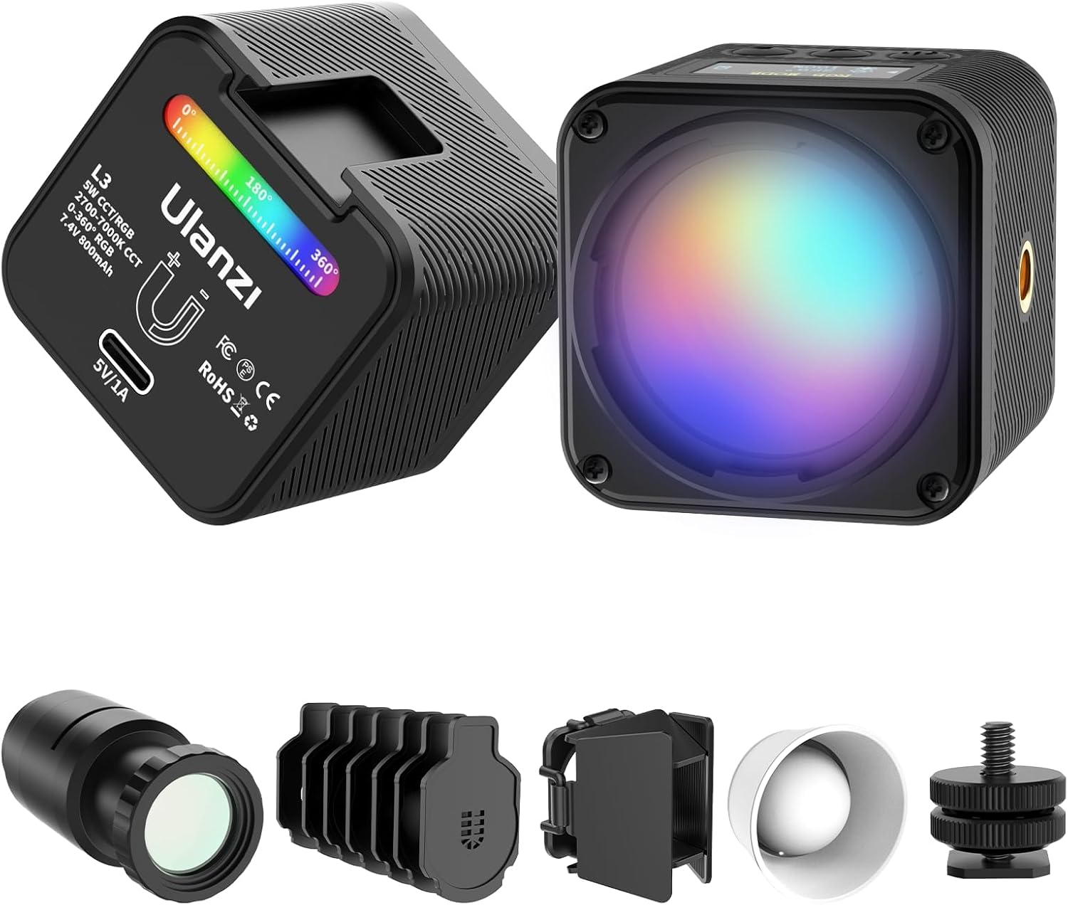 ULANZI L3 RGB LED Video Light: Mini Cube COB Lighting Kit
