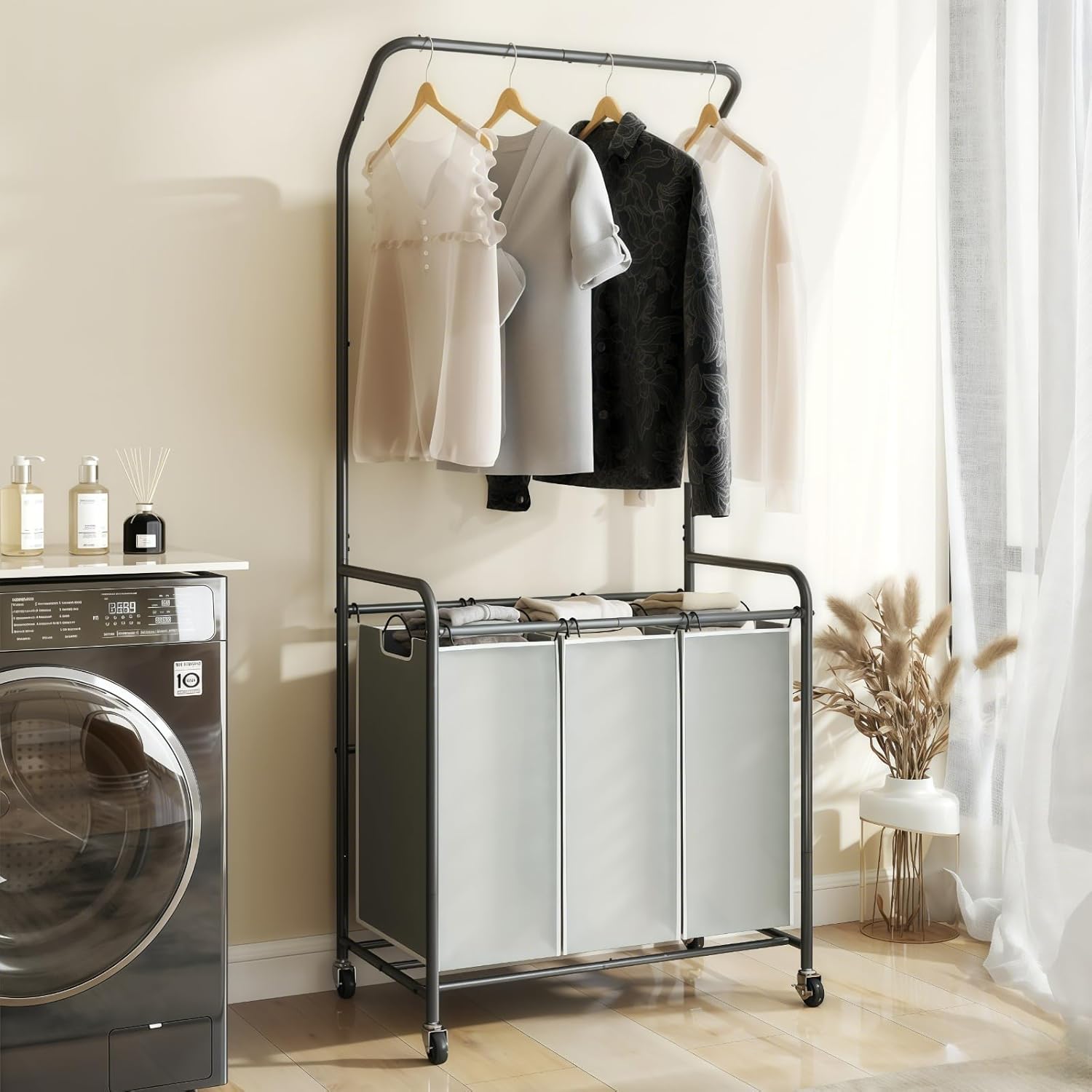 ROMOON Rolling Laundry Basket Organizer with Hanging Rack