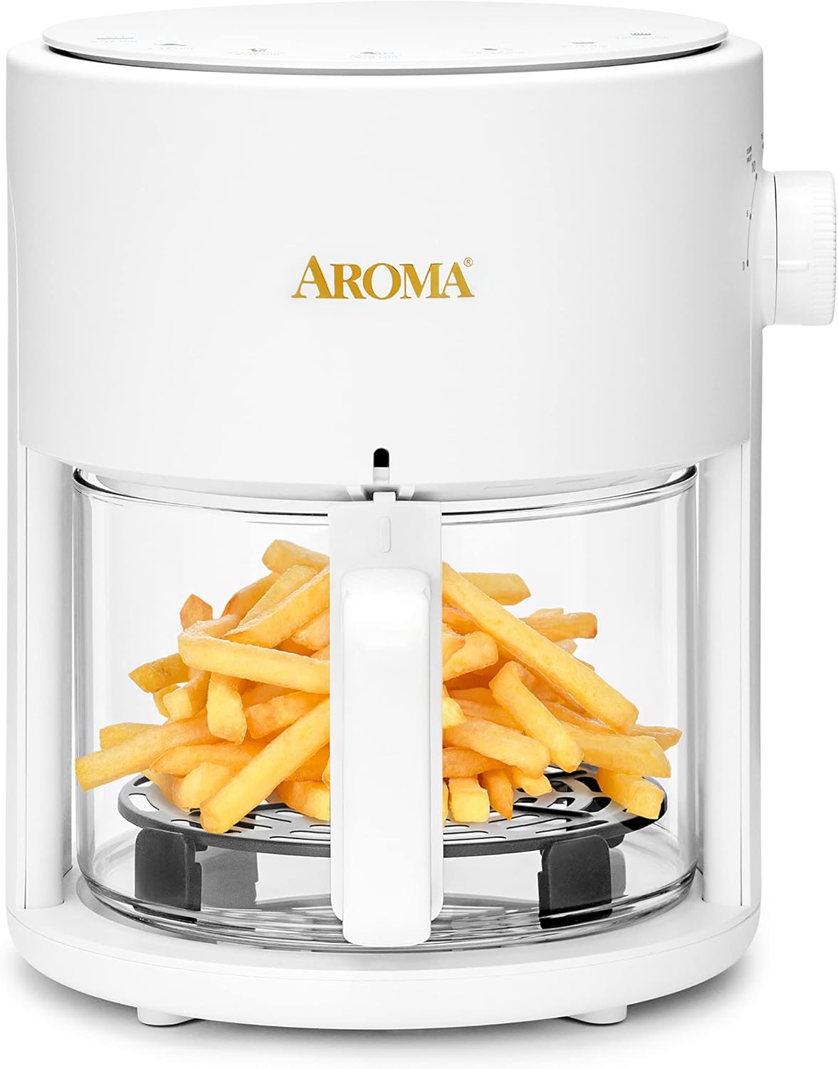 AROMA 360Crispy Glass Air Fryer (3 Quart) - Crispy Perfection in White