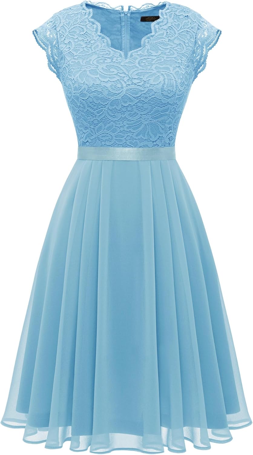 Dressystar Women's V Neck Sleeveless Lace Bridesmaid Dress