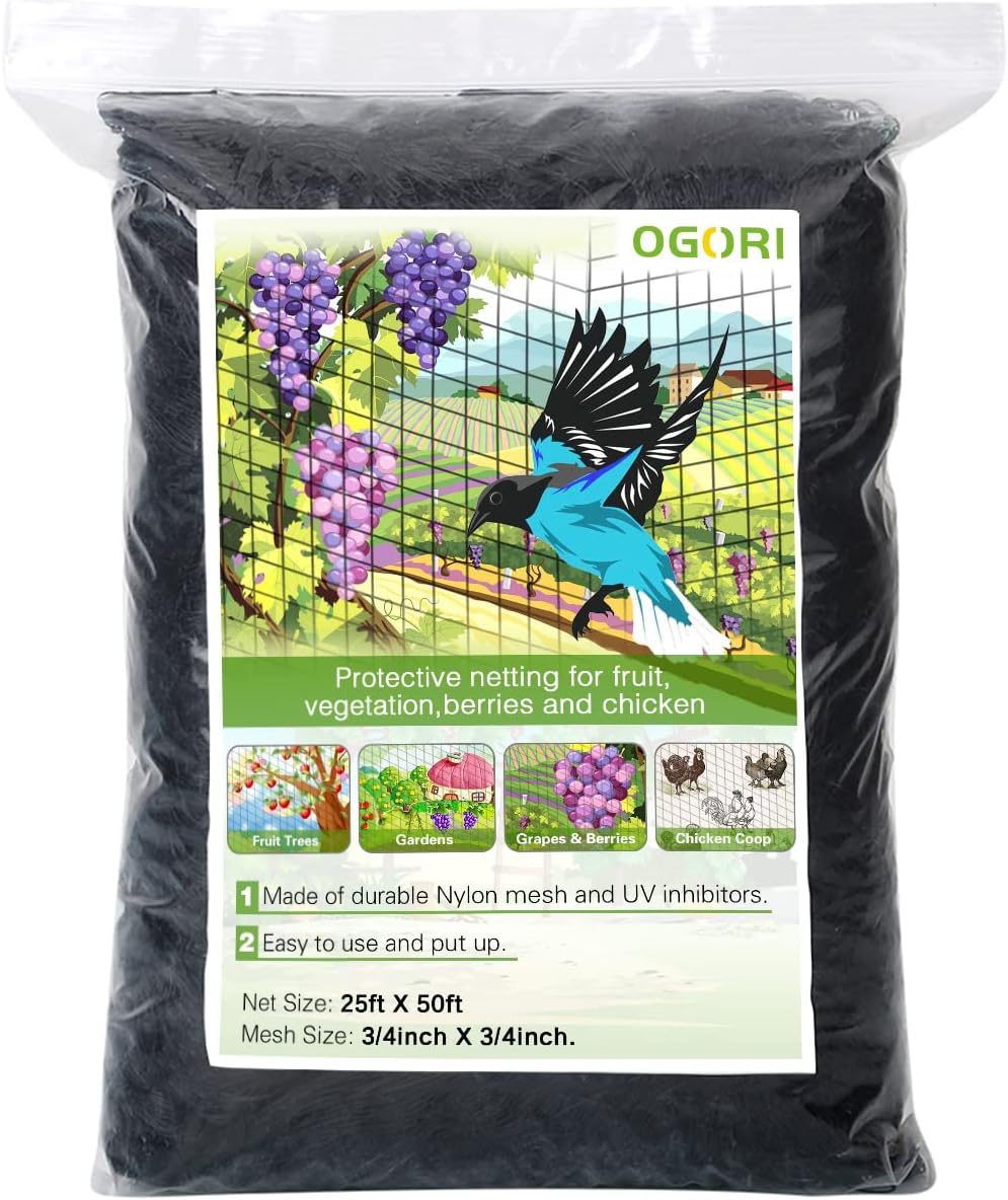 OGORI 25ft x 50ft Heavy Duty Bird Netting for Garden Protection