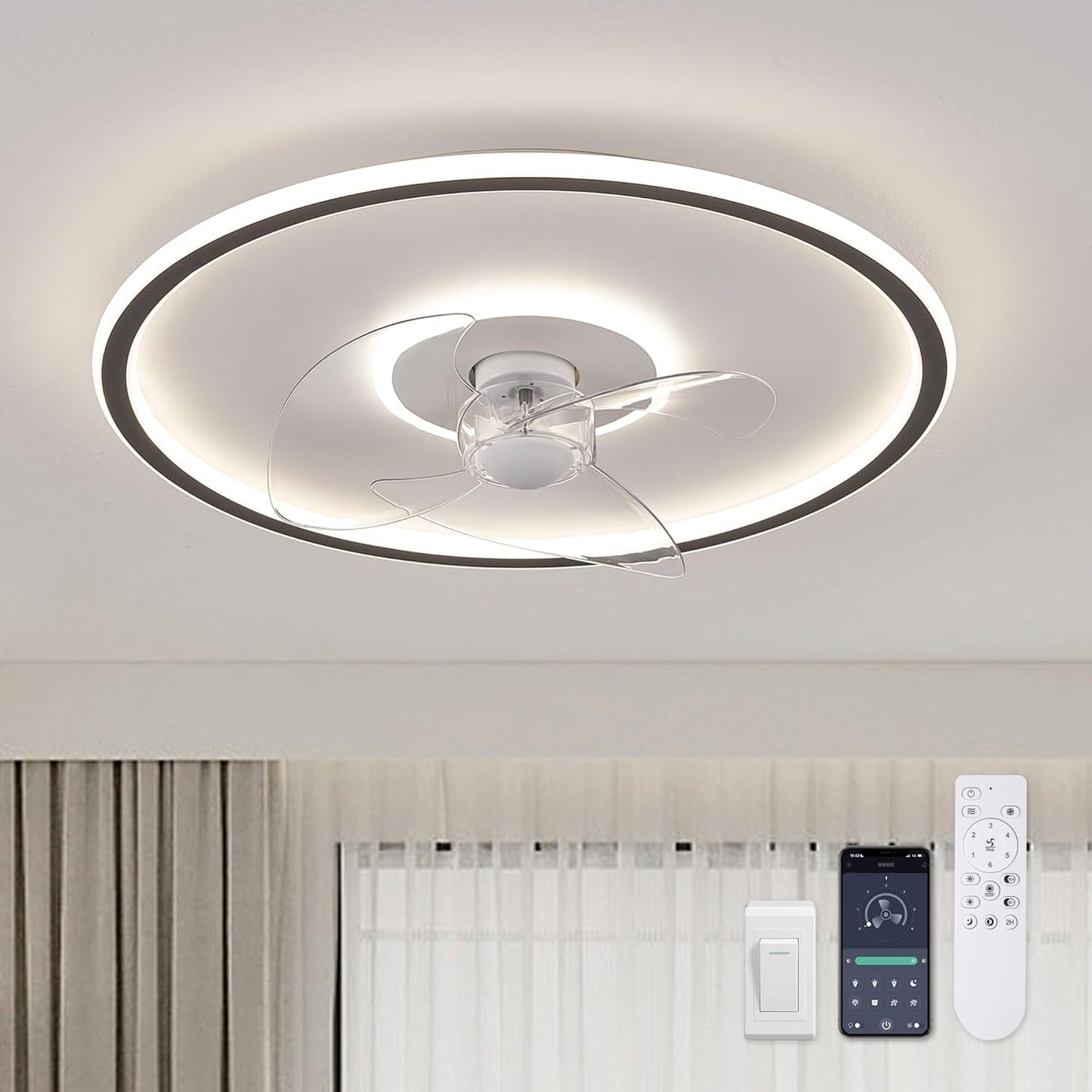20in Flush Mount Ceiling Fan with Lights and Remote Control