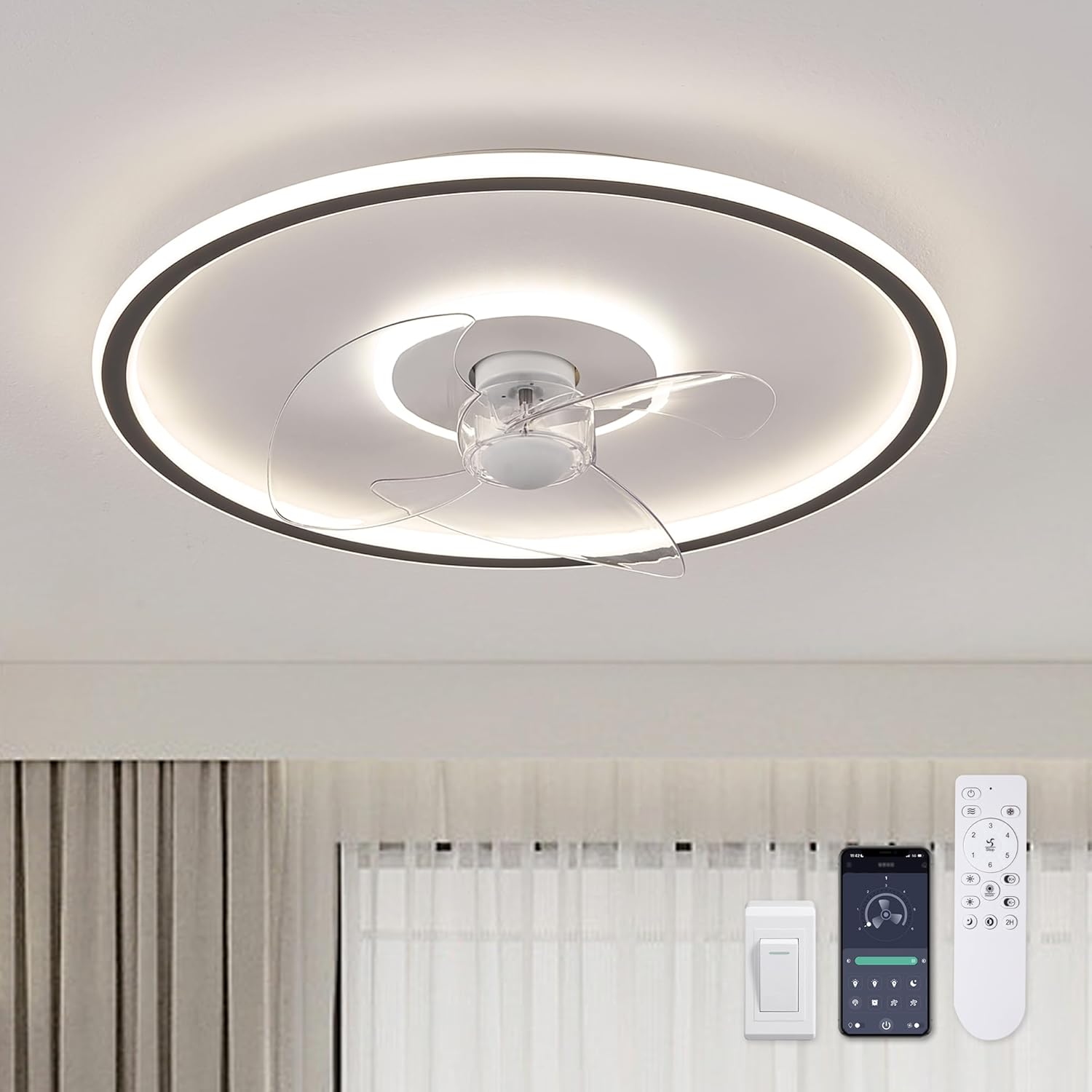 20in Flush Mount Ceiling Fan with Lights and Remote Control