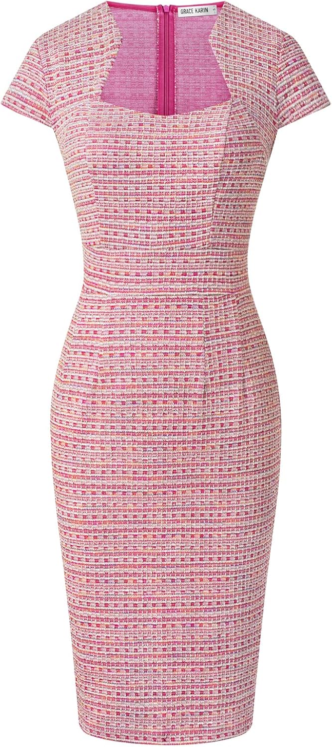 Gorgeous Pencil Dress for Work - Cap Sleeve Tweed Design