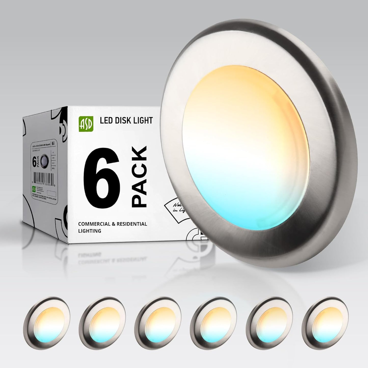 ASD 6 Pack LED Disk Lights 4 Inch for Bright Home Lighting