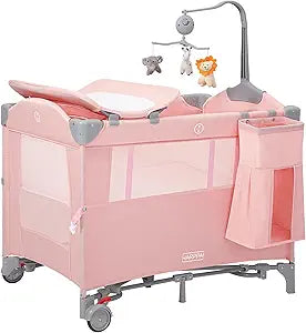 5 in 1 Pack and Play Baby Bassinet Bedside Sleeper with Mattress
