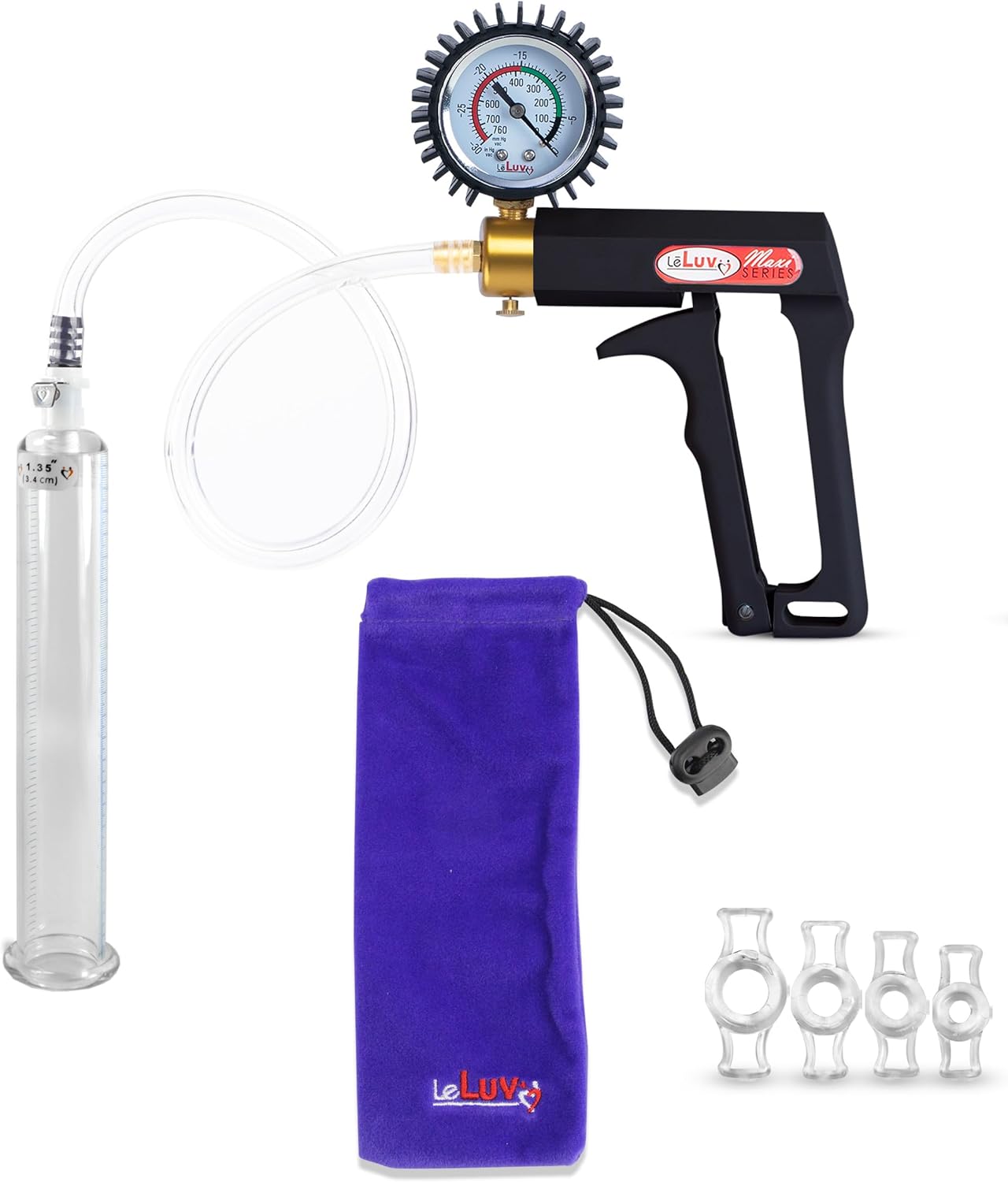 LeLuv Penis Pump Maxi Black Handle with Constriction Rings Bundle