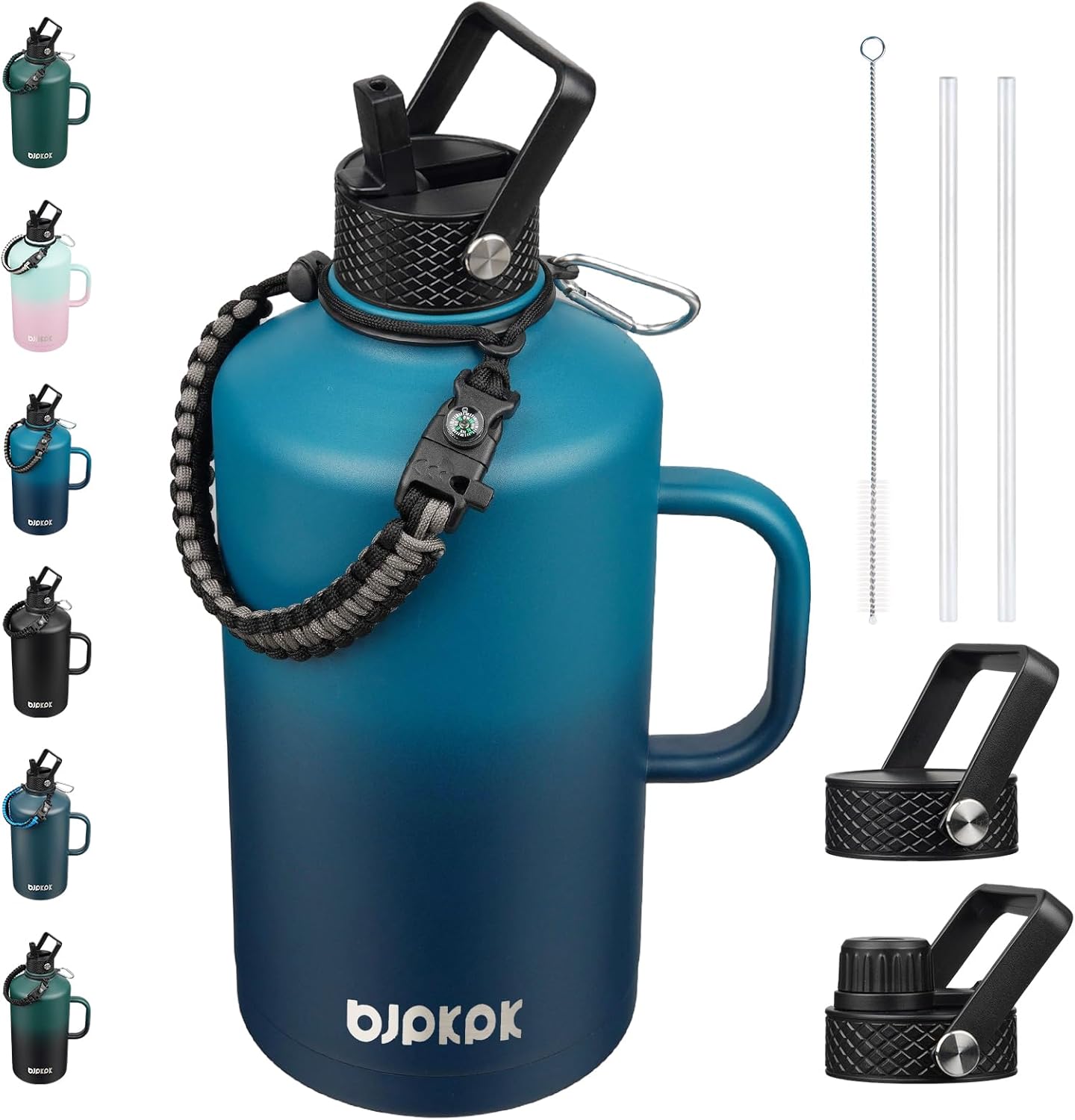 Insulated Water Bottle with Straw Lid, 50oz to 128oz Sizes