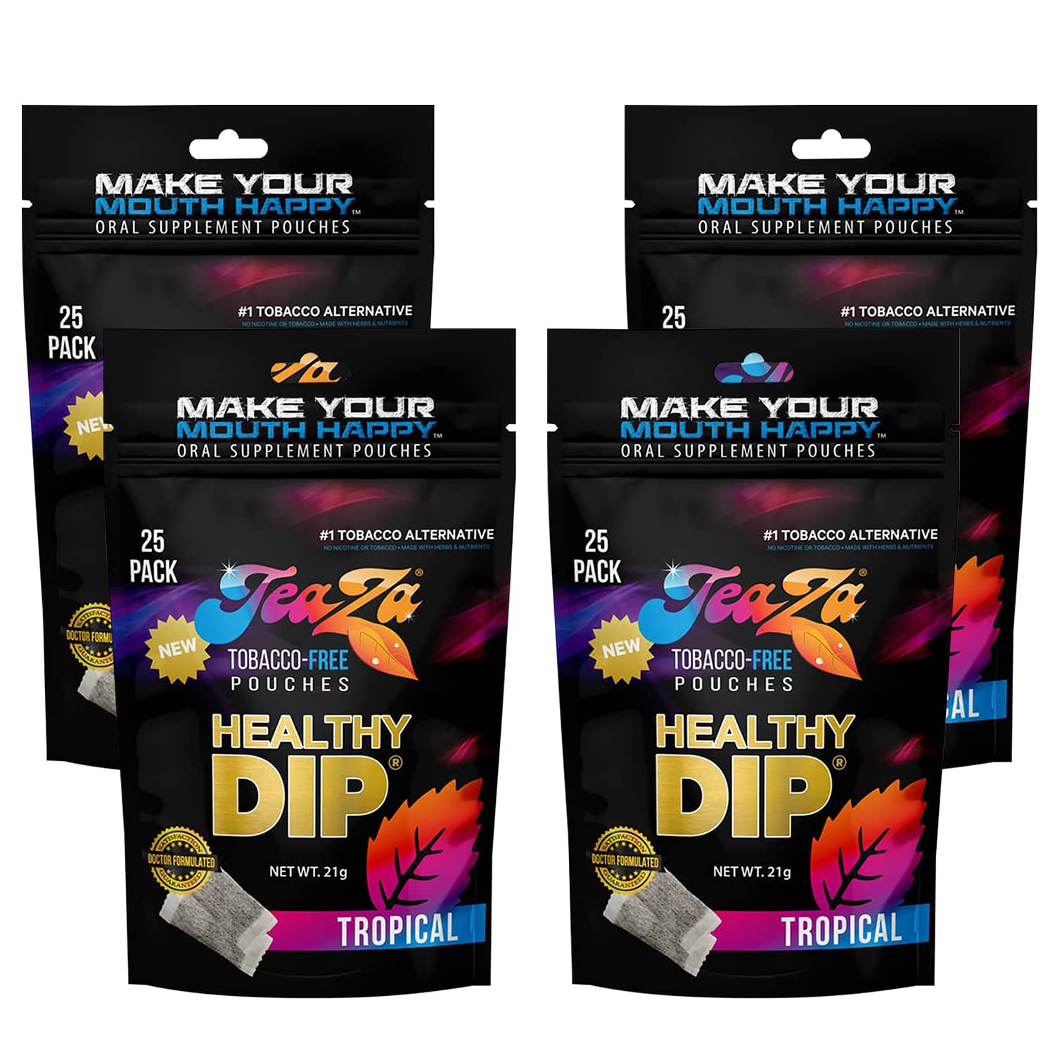 Herbal Energy Pouches Tropical Flavor Tobacco Alternative Dip 4 Pack