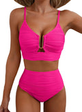 Womens High Waisted U-Wire Cutout Bikini Set - Textured 2 Piece