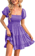 Veatzaer Women's Puff Sleeve Square Neck Smocked Dress for Summer