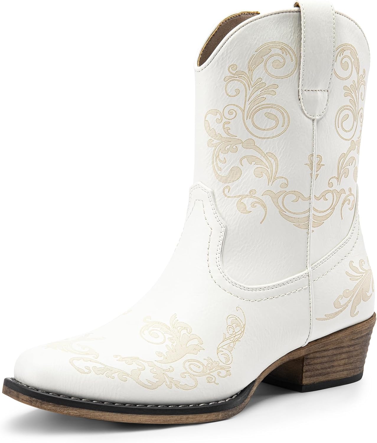 DREAM PAIRS Women's Cowboy Ankle Boots with Chunky Heels