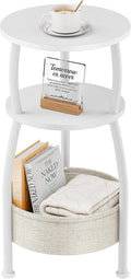 Small Round Side Table for Living Room with Storage Basket - Compact