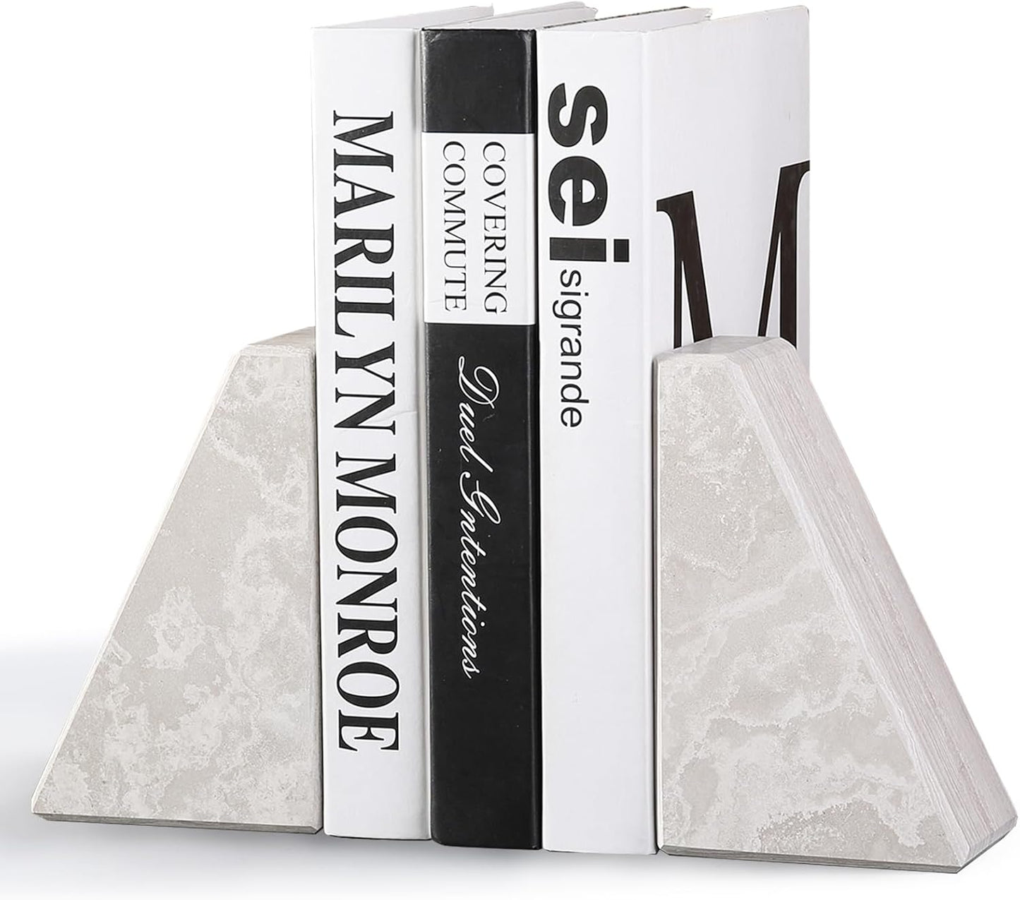 Marble Bookends for Heavy Books - Durable Decorative Book Ends